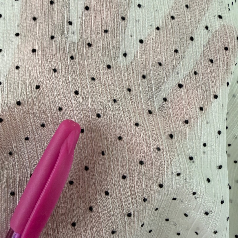 Coldwater Creek Blouse Women 1X White Black Polka Dot Flocked Sheer Button Up - Picture 5 of 10